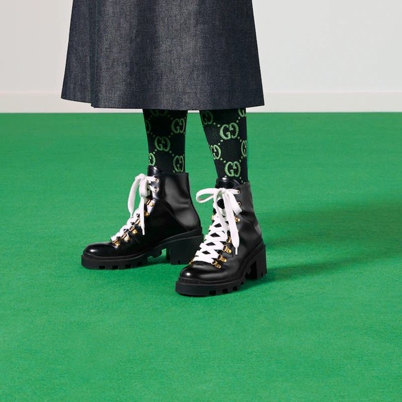 Gucci Magnum Calf Web Sylvie Lace Up black Boots US 8 - Picture 6 of 13